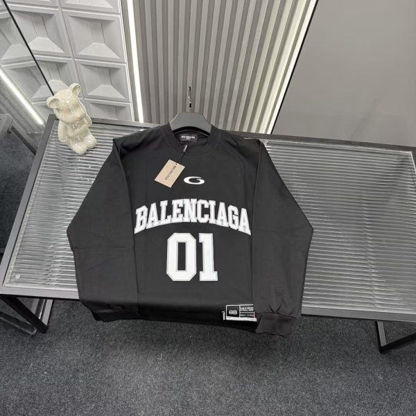 High Quality Balenciaga Sweatshirts Black Leather Embroidered Collection