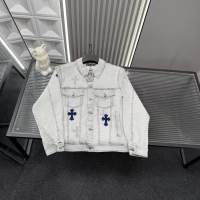 Premium Quality Chrome Hearts Jackets Gray Denim Embroidered Collection