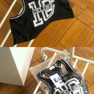 Premium Celine Vest Black Cotton Logo Style