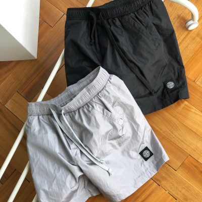 Luxury Stone Island Shorts Silver Nylon Logo Collection