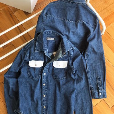 Luxury Calvin Klein Shirts White Denim Patchwork Style