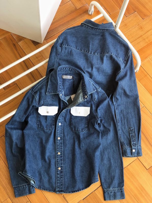 Luxury Calvin Klein Shirts White Denim Patchwork Style