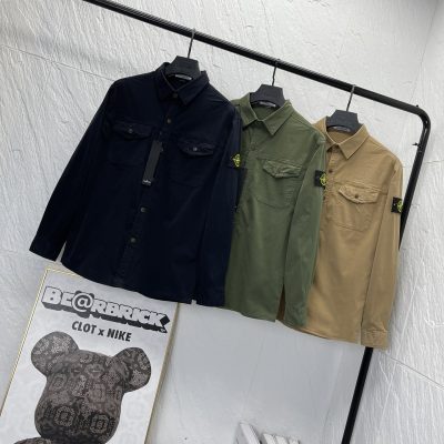 Premium Quality Stone Island Shirt Black Cotton Solid Style