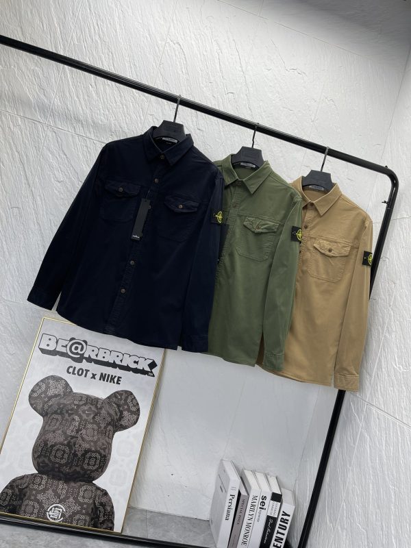 Premium Quality Stone Island Shirt Black Cotton Solid Style