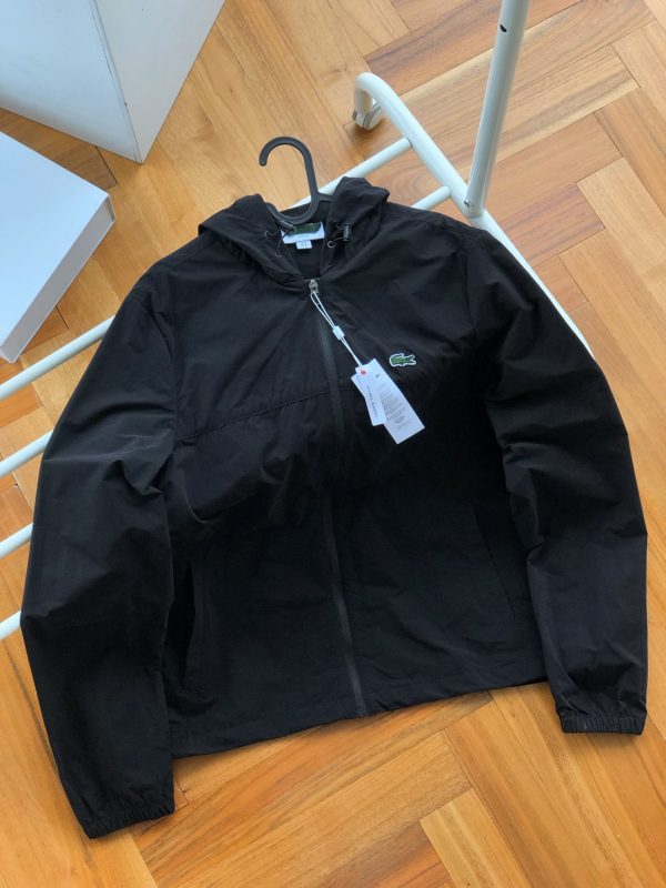 Premium Lacoste Coat Black Polyester Logo Luxury