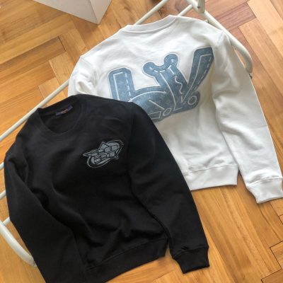 Premium Louis Vuitton Sweatshirts Black Denim Monogram Style