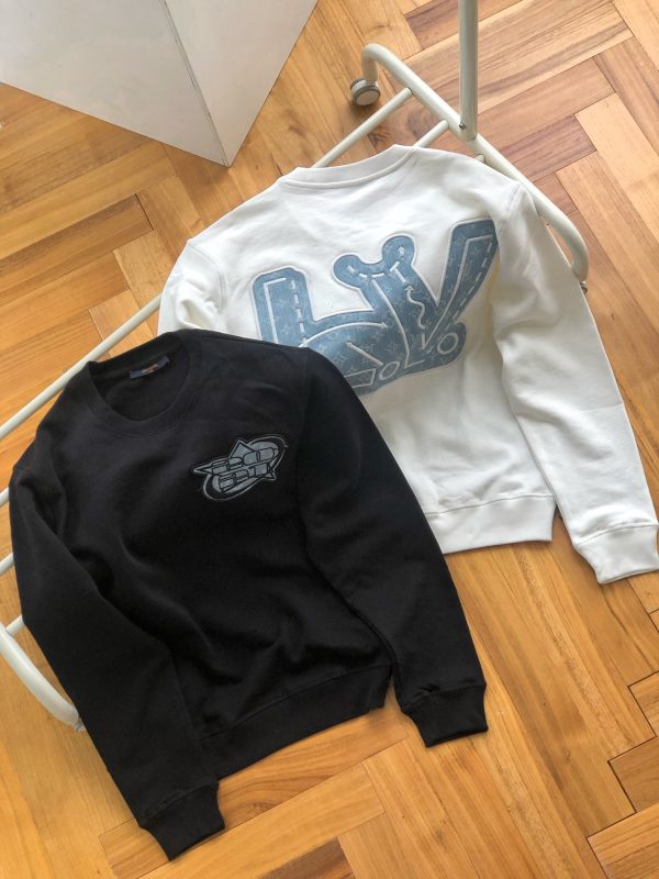 Premium Louis Vuitton Sweatshirts Black Denim Monogram Style