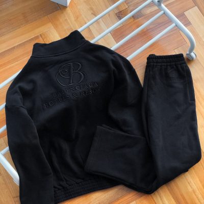 High Quality Balenciaga Sweatpants Black Cotton Embroidered Luxury