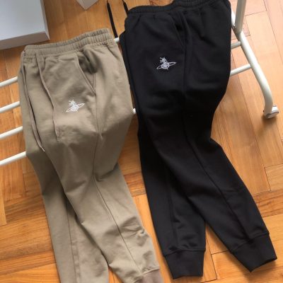 High Quality Vivienne Westwood Sweatpants Black Cotton Embroidered Luxury