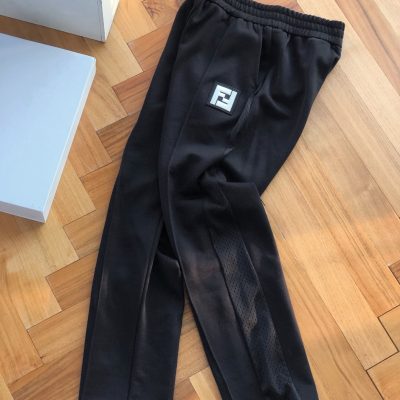 Luxury Fendi Sweatpants Black Cotton Embroidered Style