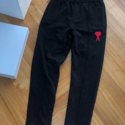 High Quality Ami Sweatpants Black Cotton Embroidery Style