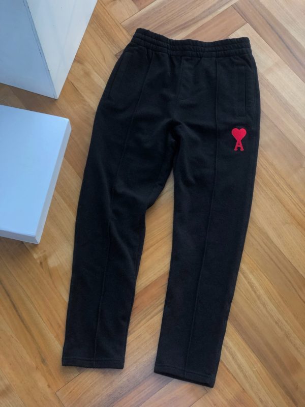 High Quality Ami Sweatpants Black Cotton Embroidery Style