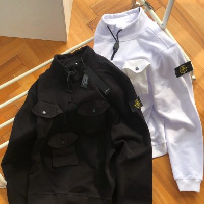 High Quality Stone Island Hoodie White Washed Style