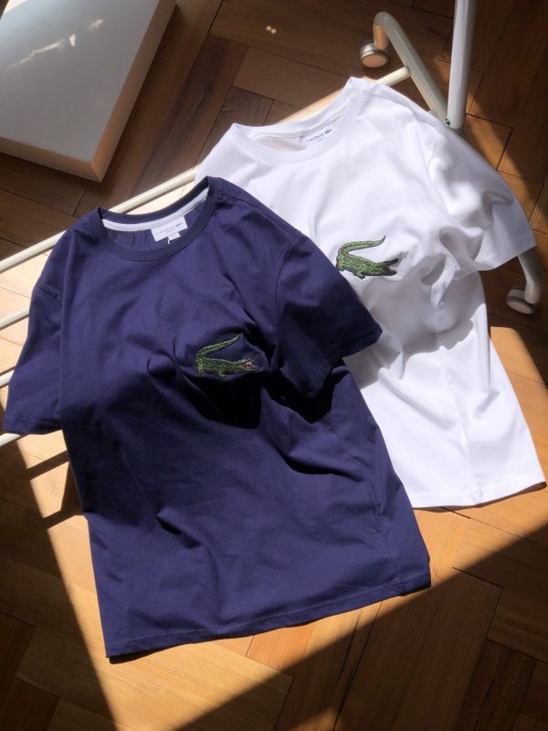 High Quality Lacoste Short Sleeves White Cotton Embroidery Luxury