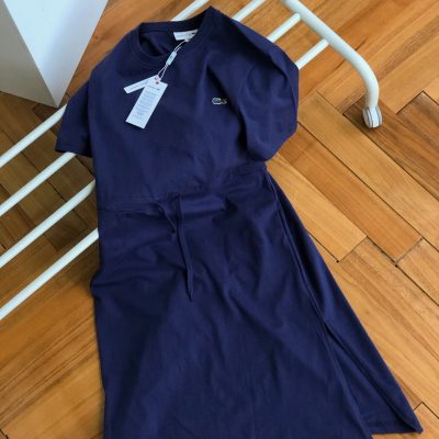 Premium Quality Lacoste Short-Sleeved Dress Navy Cotton Casual Style