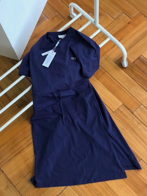 Premium Quality Lacoste Short-Sleeved Dress Navy Cotton Casual Style