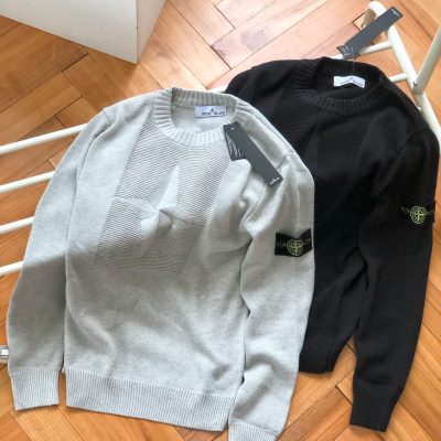 Luxury Stone Island Sweater Black Wool Jacquard Style