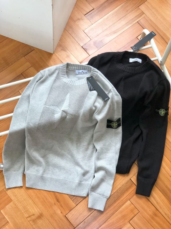 Luxury Stone Island Sweater Black Wool Jacquard Style