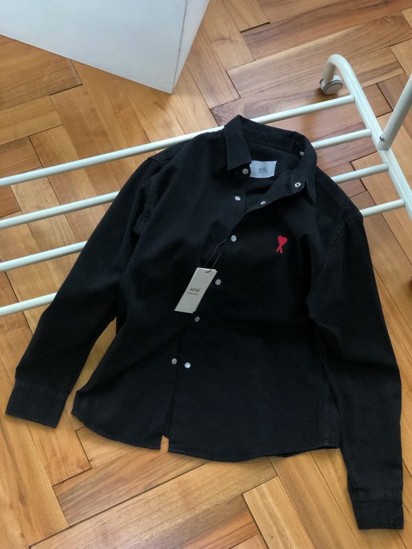 Premium Ami Shirt Black Denim Embroidery Luxury