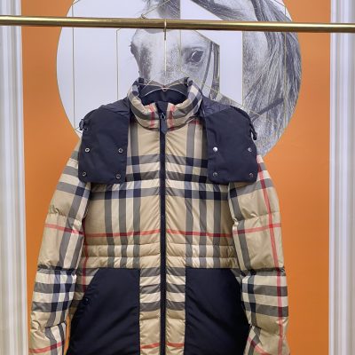 Luxury Burberry Down Jacket Khaki Polyester Plaid Collection