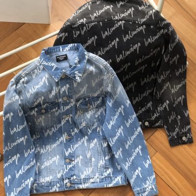 High Quality Balenciaga Jackets Blue Denim Logo Luxury