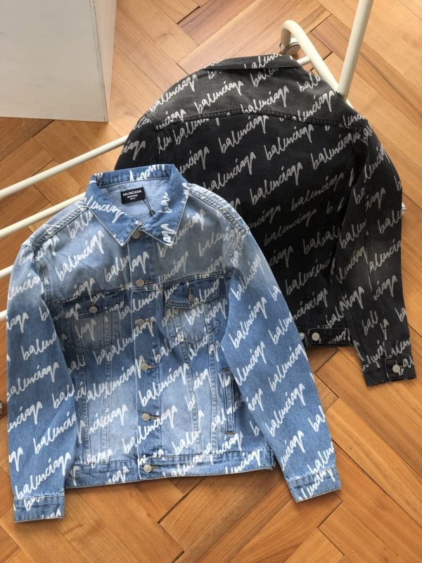 High Quality Balenciaga Jackets Blue Denim Logo Luxury