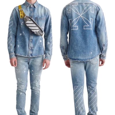 Luxury Off-White Shirts White Denim Embroidered Collection