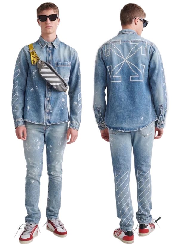 Luxury Off-White Shirts White Denim Embroidered Collection