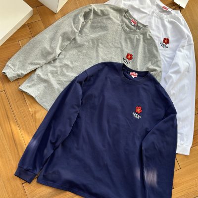 Premium Kenzo Long Sleeves Gray Cotton Logo Collection