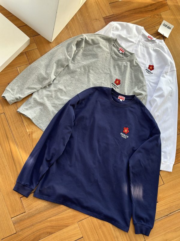 Premium Kenzo Long Sleeves Gray Cotton Logo Collection