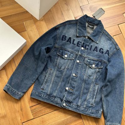 Premium Balenciaga Jackets Blue Denim Embroidery Luxury