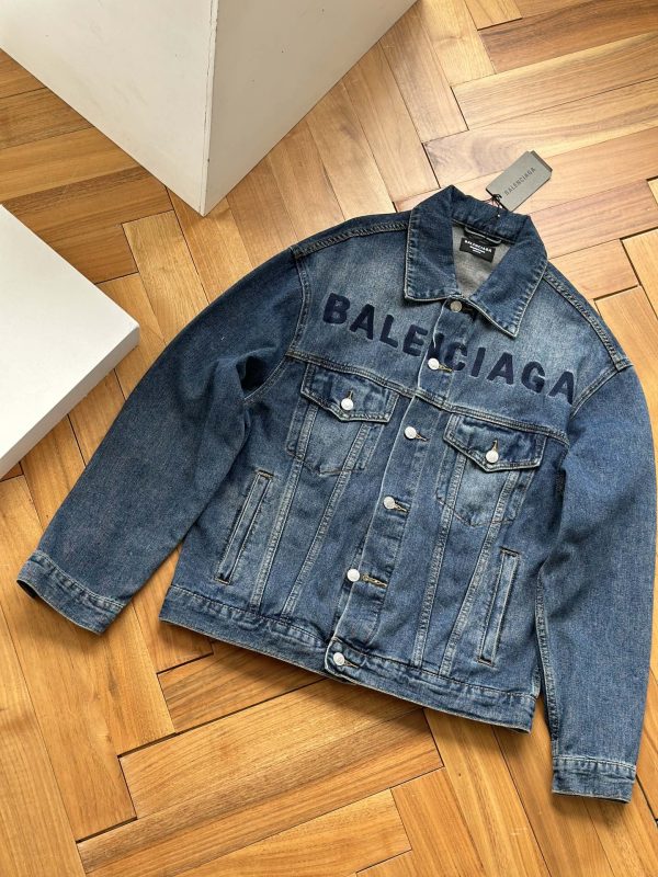 Premium Balenciaga Jackets Blue Denim Embroidery Luxury