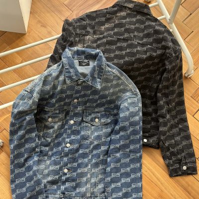 Premium Balenciaga Jackets Black Denim Print Luxury