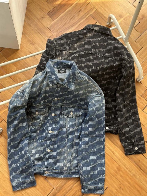 Premium Balenciaga Jackets Black Denim Print Luxury