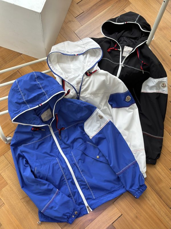 Luxury Moncler Coats Black Polyester Striped Style