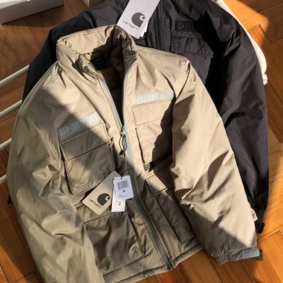 High Quality Carhartt Down Jackets Gray Polyester Logo Collection