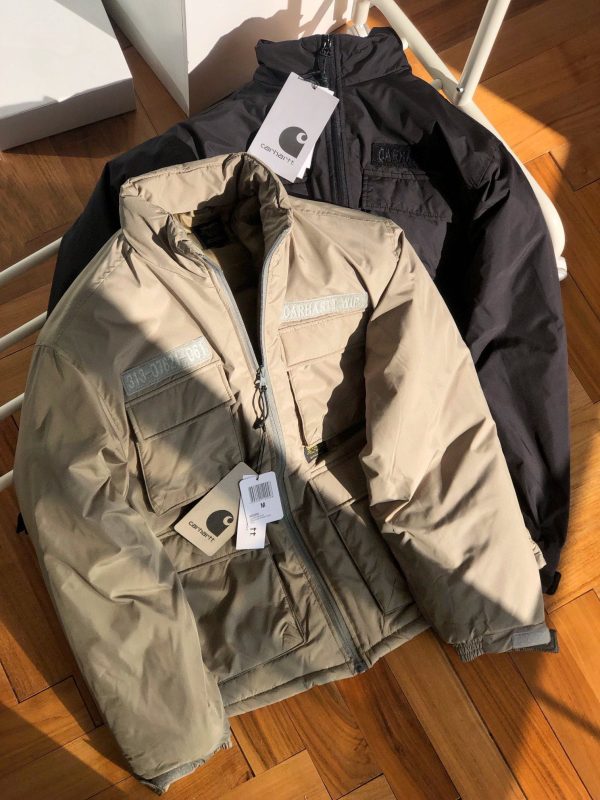 High Quality Carhartt Down Jackets Gray Polyester Logo Collection