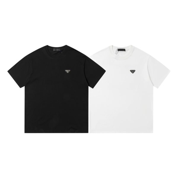 Premium Prada Short Sleeves Black Cotton Classic Style