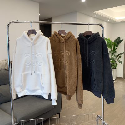 Premium Celine Hoodie White Fleece Striped Collection