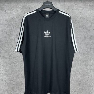 Premium Quality Adidas Short Sleeves Black Cotton Stripe Collection