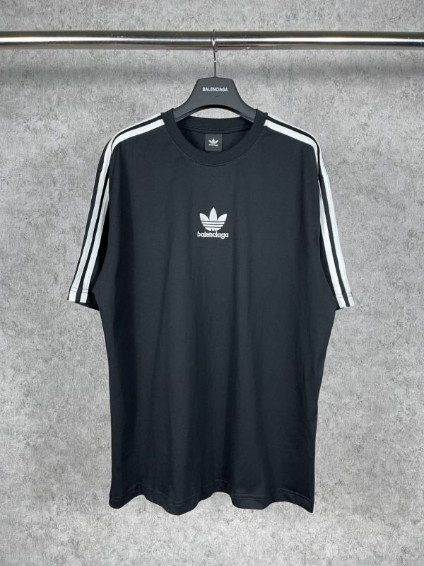 Premium Quality Adidas Short Sleeves Black Cotton Stripe Collection