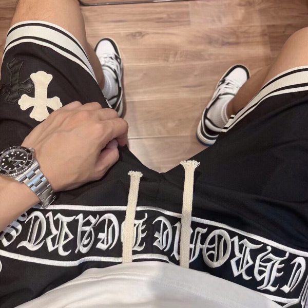 Luxury Chrome Hearts Shorts Black Silk Embroidered Style