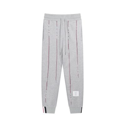 High Quality Thom Browne Trousers Grey Embroidered Luxury