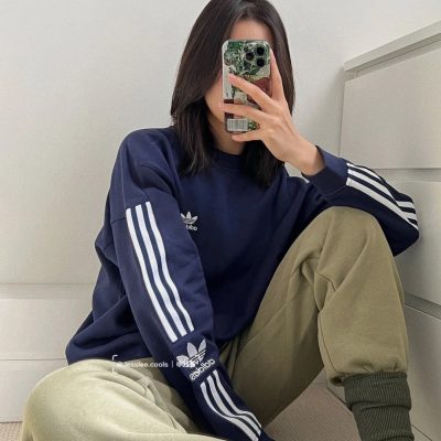 Premium Adidas Long Sleeves Navy Cotton Stripe Style