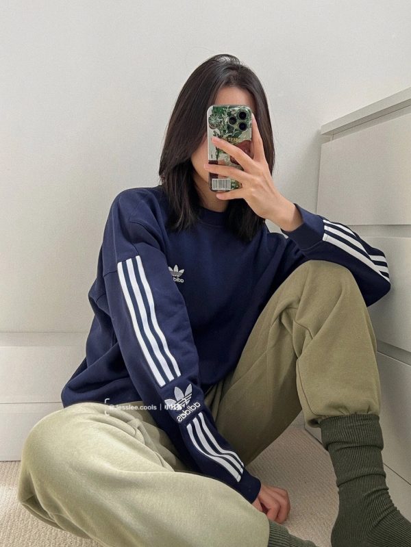 Premium Adidas Long Sleeves Navy Cotton Stripe Style