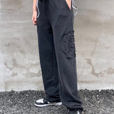 Best Selling Chrome Hearts Straight-Leg Pants Gray Cotton Washed Style