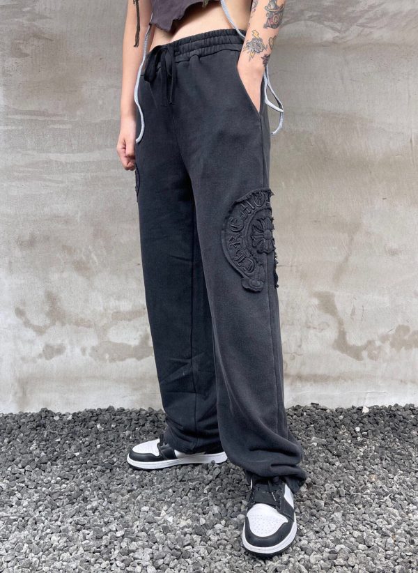 Best Selling Chrome Hearts Straight-Leg Pants Gray Cotton Washed Style
