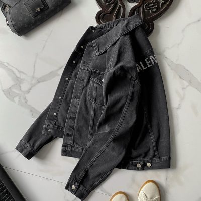 Best Selling Balenciaga Coats Black Denim Rhinestone Luxury