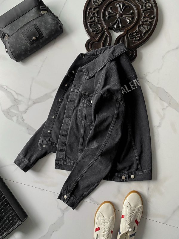 Best Selling Balenciaga Coats Black Denim Rhinestone Luxury