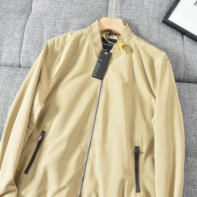 Premium Zegna Coats Beige Polyester Classic Collection